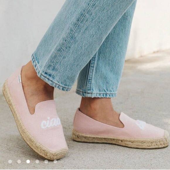 Anthropologie Soludos Ciao Bella Espadrilles Woven Platform Pink White Size 7.5 - Picture 1 of 5